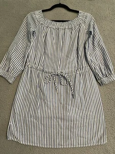 Rag & Bone Damen XS Drew Popeline Schulterfrei Blau Streifen Tunnelzug Kleid - Bild 1 von 11