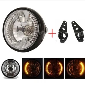 M+ MOTORRAD FRONTSCHEINWERFER MIT LED BLINKER COMBO CAFE RACER SCRAMBLER CUSTOM BIKE + - Bild 1 von 3
