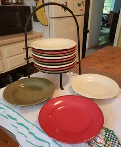 TAG Fall Colored Rust Cream Olive. 12 Piece Appetizer Dessert Plates with Caddy - Picture 1 of 4