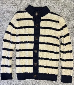 Gymboree Blue & Cream Striped Cable Knit Cardigan Sweater Size M 7-8 Girls Boys - Picture 1 of 4