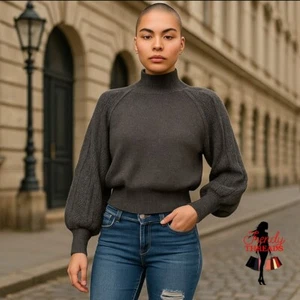 Zara NEW Cropped Sweater Small Mock-Neck Gray Preppy Corpcore - Picture 1 of 9
