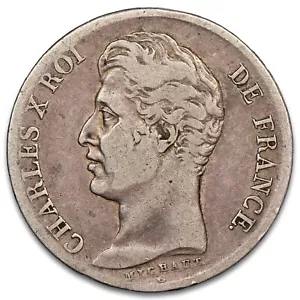 France Charles X 1 Franc 1829 W Silver 5 Leaves Lille F.207/53 Gad.450 KM.724 - Picture 1 of 2
