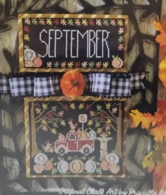 Truckin' Along SEPTEMBER Counted Cross Stitch PATTERN by Stitching w/ Housewives - Image 1 of 3