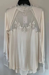 Top Free People Saheli Malla Bordada Marfil Pequeño S $88 OB877344 NUEVO CON ETIQUETAS - Imagen 1 de 10