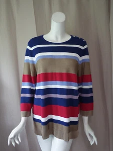 NUEVO CON ETIQUETAS Nuevo Pulóver a Rayas Chico's Mangas 3/4 Top Talla 2 - Imagen 1 de 6