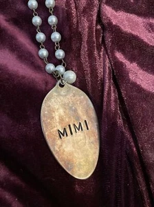 Silver Spoon Pendent Faux Peal Mimi Grandmother Necklace 30” - Picture 1 of 6