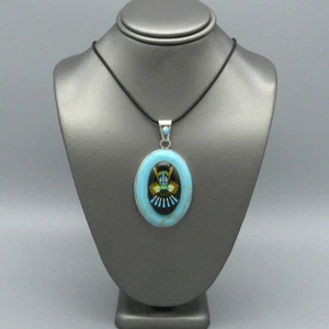 Sterling Silber Block Stein maskiert Figur Anhänger an Kordel Halskette - Bild 1 von 6