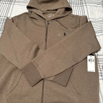 Auténtica sudadera con capucha Polo Ralph Lauren para hombre con cremallera completa, clásica marrón talla grande nueva con etiquetas Foto 1 de 4