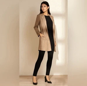 Preston & York Nathalia Faux Suede Open Front Jacket Tan Beige Sz 12 - Picture 1 of 12