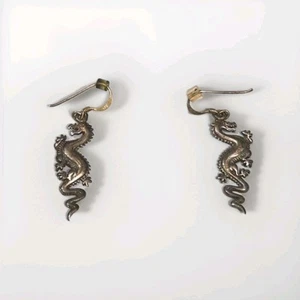 Solid Sterling .925 Silver Dragon Earrings with Hooks 2" - Picture 1 of 7