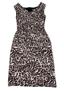Vestido Adrianna Papell Talla 4 Bodycon Funda Obturador Plisado Estampado Animal Midi - Imagen 1 de 10