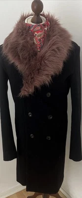 HARRY BROWN Mens Size M Black Overcoat With Faux Fur Collar Wool Mix - Image 1 of 4