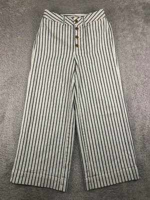 Madewell Pants Womens 26 (25x24) Blue Emmett Wide Leg Crop Stripe Button Front - Image 1 of 4