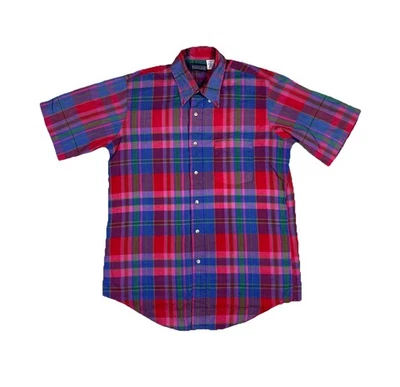 Vintage Lands End Shirt Button Up Plaid Short Sleeve Collard size M Mutlicolor  - Image 1 of 4