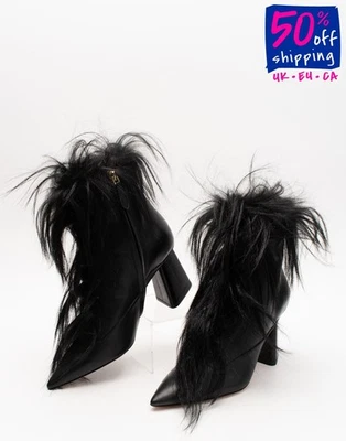 RRP€834 ROCHAS Leather Ankle Boots US7 UK4 EU37 Black Logo Made in Italy - Изображение 1 из 4