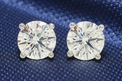2.00 Ct E VVS2 Ct Round Lab Grown Diamond Studs Screw Back 14k IGI Certified - Image 1 of 4