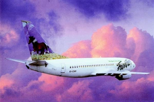 Postcard Airline Frontier Airlines fleet B737-300 Jet EI-CHH #441 Mustang AP1. - Picture 1 of 2