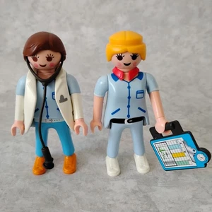 Playmobil Female Hospital Worker Figure x2 Clinic Animal Vet Stethoscope Chart - Picture 1 of 1