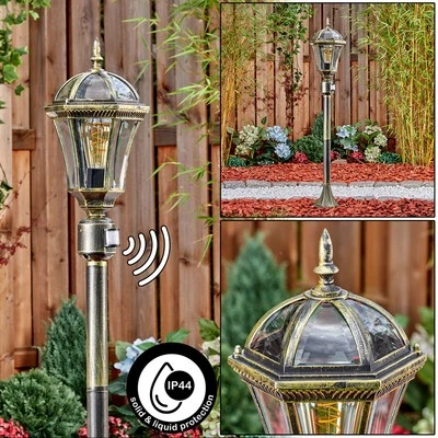 Antike Wegeleuchte mit Bewegungsmelder, Landhaus-Stil, Schwarz-Gold Außenleuchte - Bild 1 von 4