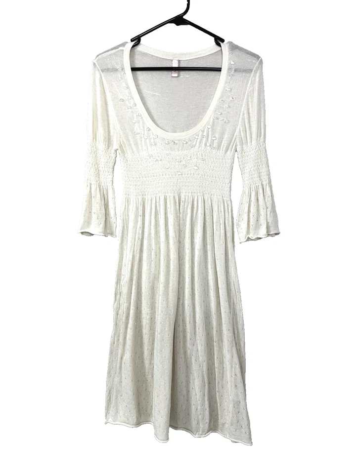 Qi Ivory Silk Linen Sheer Dress Peasant Fairycore Ethereal Princess Renaissance - Image 1 of 4