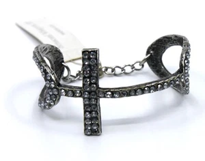 Seasonal Whispers Silver Light Blue Swarovski Crystals Cross Cuff Bracelets #2 - Picture 1 of 6