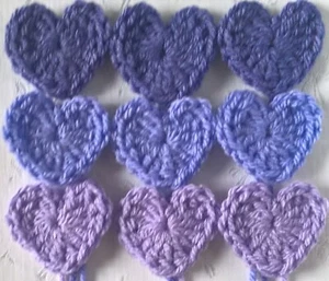 Foxy Flowers 9 Hand Crochet Applique Mixed Purple Hearts - 4cm x 4cm - Picture 1 of 6