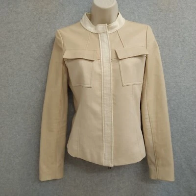 Chaqueta Blazer Donna Karan Mujer Talla 0 Beige Manga Larga Mezcla Cuero Foto 1 de 4