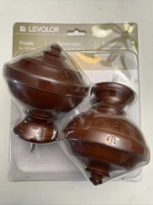 NIP Pair Brown Levolor Finials for 1 3/8" Rods Curved Crown - Picture 1 of 4