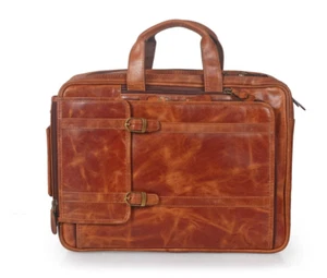 Genuine Leather Convertible Backpack 17" Laptop Messenger Bag Multi-Functional - Picture 1 of 9