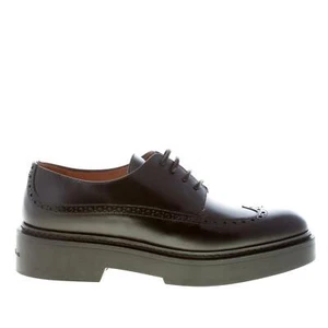 SANTONI women shoes black leather classic elegant derby wingtip made in Italy - Picture 1 of 8
