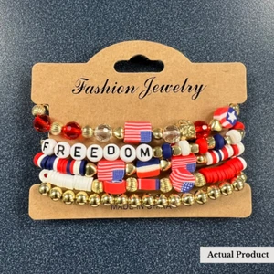 Armband Set Patriotisch USA Juli 4 Perlen Elastisch Stretch Rot Weiß Blau Freiheit - Bild 1 von 3