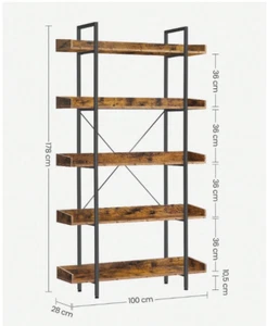 Rustic Wood Bookcase Bookshelf 5 Tier Industrial Storage Display Shelving Unit - Picture 1 of 4
