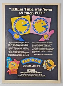Vintage 1981 Pac-Man & Mrs. Pac-Man watches + Clocks Bally 8" x 11" Print Ad - Picture 1 of 1