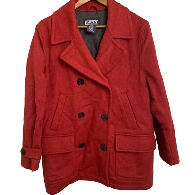 Abrigo Lands End Direct Merchant Rojo Guisante Lana Negro Botones Ancla Mediano Foto 1 de 4