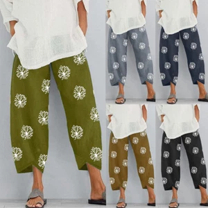 Womens Casual Cotton Linen Baggy Harem Pants Ladies Summer Trousers Plus Size - Picture 1 of 15