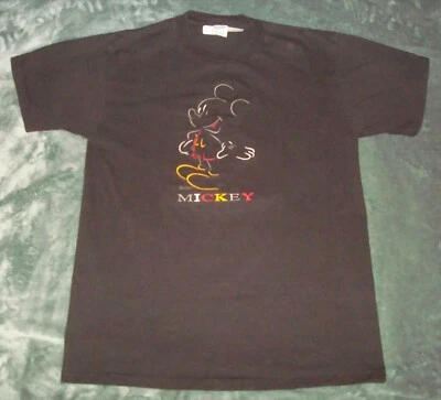 CAMISETA DE COLECCIÓN AÑOS 90 MICKEY MOUSE DISNEY VELVA BRILLO GRANDE COSIDA NEGRA EE. UU. Foto 1 de 4