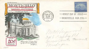 Copertina primo giorno Thomas Jefferson Monticello 20¢ 1956 SC 1047 - Foto 1 di 2