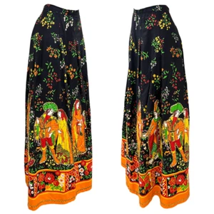 Vintage 1970s Embellished Beaded Screenprinted Renaissance Imagery Maxi Skirt - Picture 1 of 8