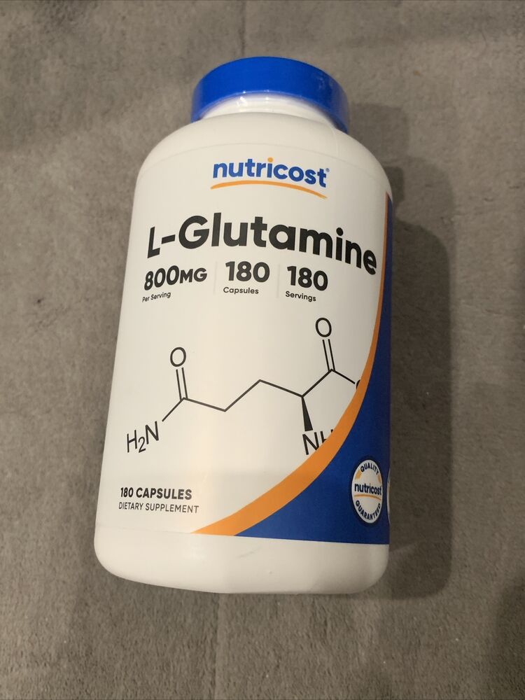 L-glutamina 800 Mg, 180 Capsulas - Sin Gluten, Sin Omg, exp 01/2026