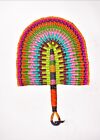 Amancia Straw Woven Handfan With Leather Handle
