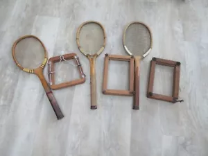 3 raquetas y prensas de tenis de madera de colección Royal Stuart Olympic Prosser - Imagen 1 de 15