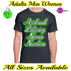 AIRBRUSH Adults Soft Black T-Shirts Lettering Names Numbers All Sizes Available - Picture 1 of 2