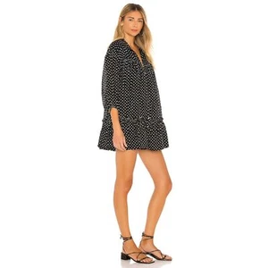 Free People Full Swing Dress Ruffled Button Down Black Combo Women's Size Medium - Picture 1 of 16
