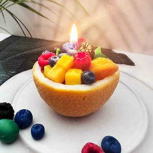 Orange Fruits Bowl Candle Soy Wax Fruit Candle Handmade Unique Gift for Her - Picture 1 of 7