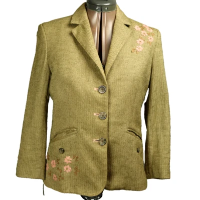 American Eagle Outfitters Flower-Embroidered 3/4 Sleeve Blazer Chevron Brown M - Image 1 of 4