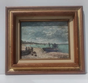 Claude Monet Print 1867 "The Beach At Sainte Adresse" Gilt Wood Frame Mexico - Picture 1 of 7