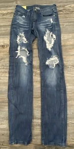 MACHINE Women's Blue Jeans Ripped Destroyed Straight Leg Size 3 Cotton/Spandex - Picture 1 of 11