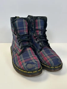 VINTAGE 90s Dr Martens ReD BLuE Tartan Plaid 1460 Doc Boots - UK 4 - Bild 1 von 9