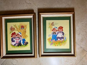 Vintage Raggedy Ann and Andy 1973 Litho Art Prints Set Of 2 Bobbs Merrill Framed - Picture 1 of 7