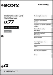 Sony Alpha A77 Digital Camera User Guide Instruction  Manual SLT-A77